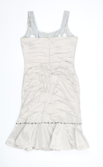 Ian Stuart London Women’s Beige Knee Length Sheath Dress Size 16 Beaded Formal