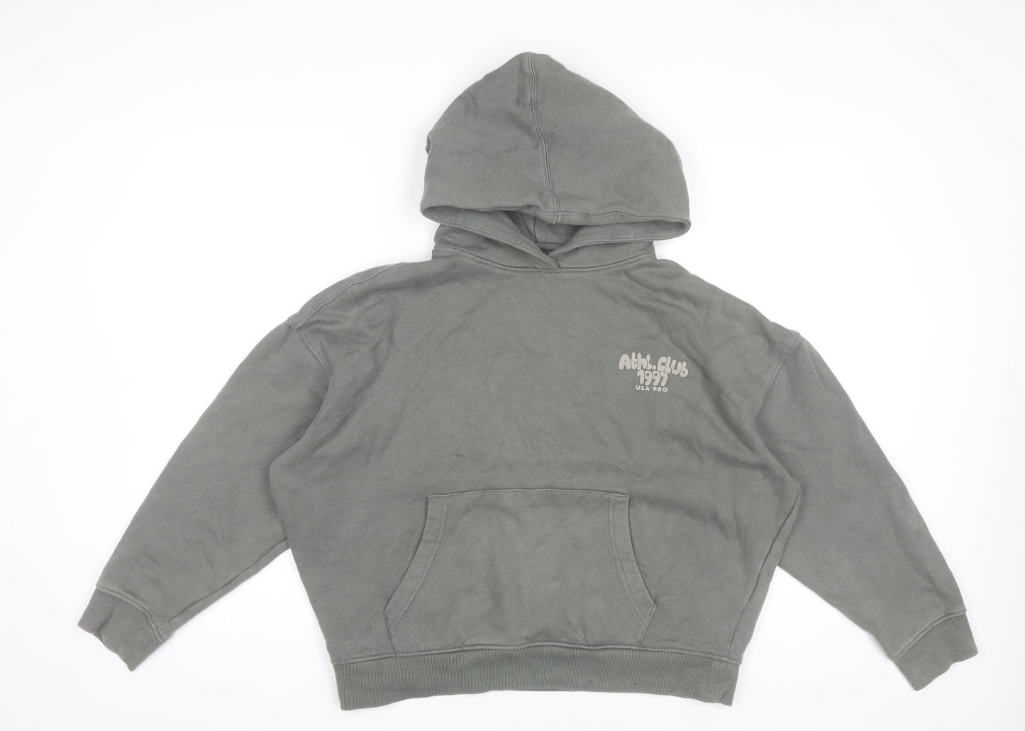 USA Pro Women's Khaki Green Pullover Hoodie Size 8 Cotton 1997 Athl. Club Print