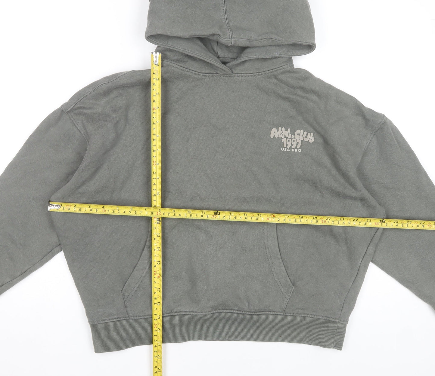 USA Pro Women's Khaki Green Pullover Hoodie Size 8 Cotton 1997 Athl. Club Print
