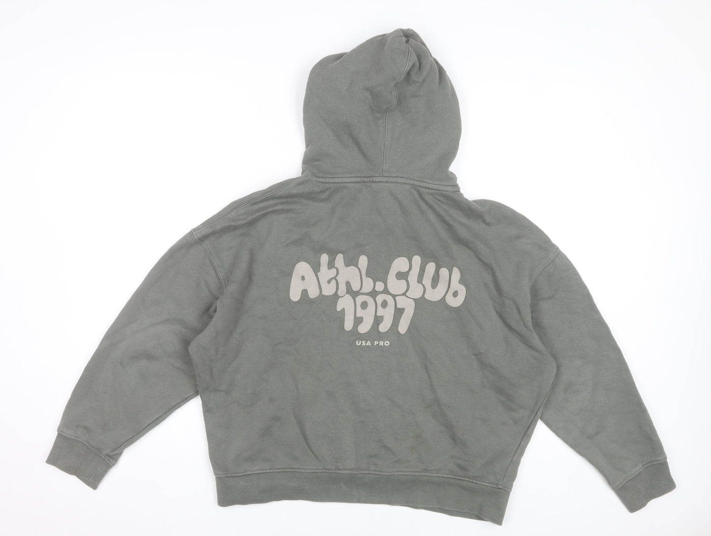 USA Pro Women's Khaki Green Pullover Hoodie Size 8 Cotton 1997 Athl. Club Print
