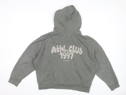 USA Pro Women's Khaki Green Pullover Hoodie Size 8 Cotton 1997 Athl. Club Print