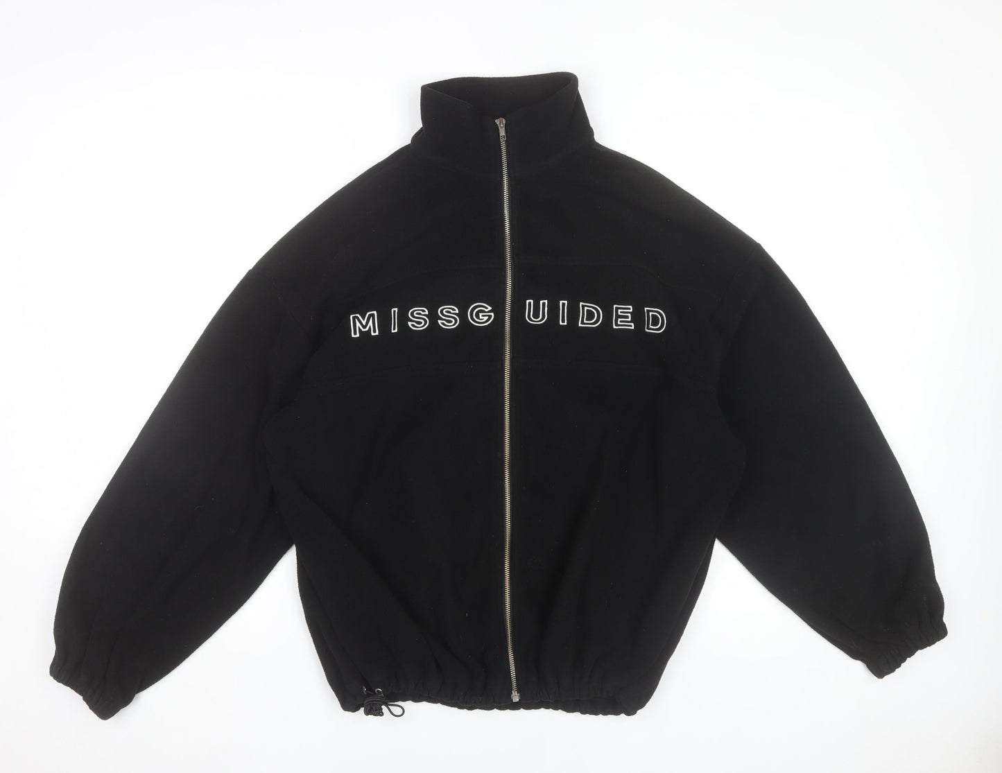 Missguided Women’s Black Fleece Jacket Size 8 Zip Up Logo Casual