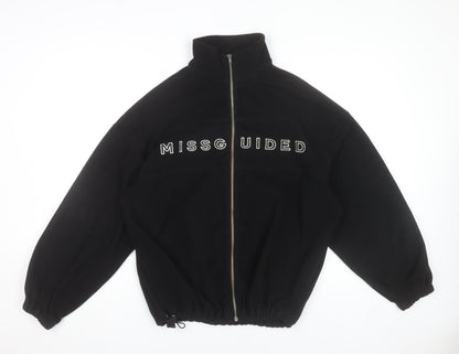 Missguided Women’s Black Fleece Jacket Size 8 Zip Up Logo Casual