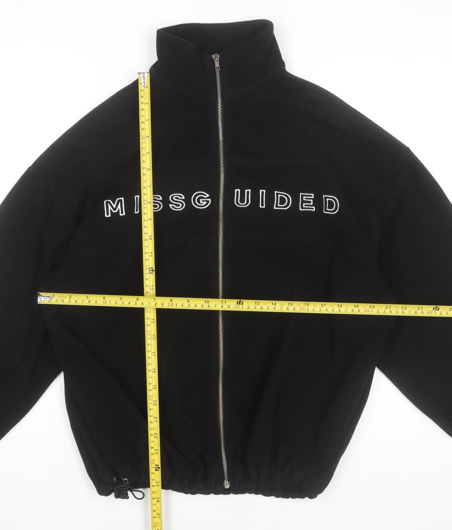 Missguided Women’s Black Fleece Jacket Size 8 Zip Up Logo Casual