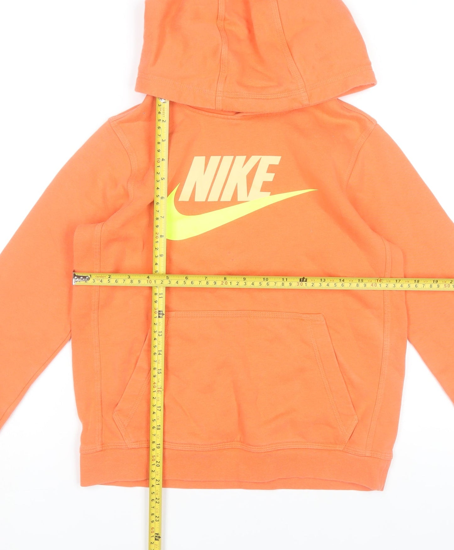 Nike Boys Orange Hoodie Large Standard Fit Cotton Blend Pullover