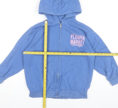 Marks and Spencer Girls Blue Full Zip Hoodie 9-10 Years Flower Market Graphic