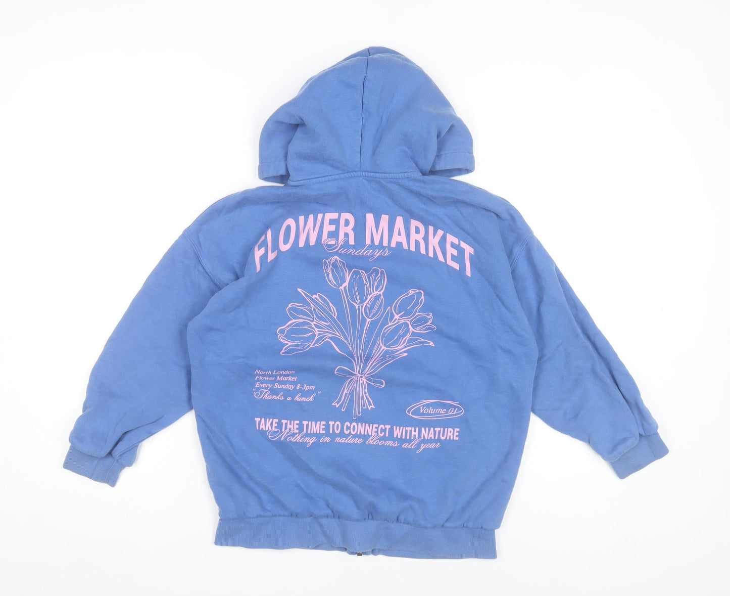Marks and Spencer Girls Blue Full Zip Hoodie 9-10 Years Flower Market Graphic