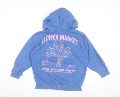 Marks and Spencer Girls Blue Full Zip Hoodie 9-10 Years Flower Market Graphic