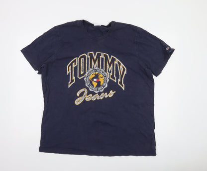 Tommy Jeans Men's Blue 2XL Graphic Logo Short Sleeve Cotton T-Shirt