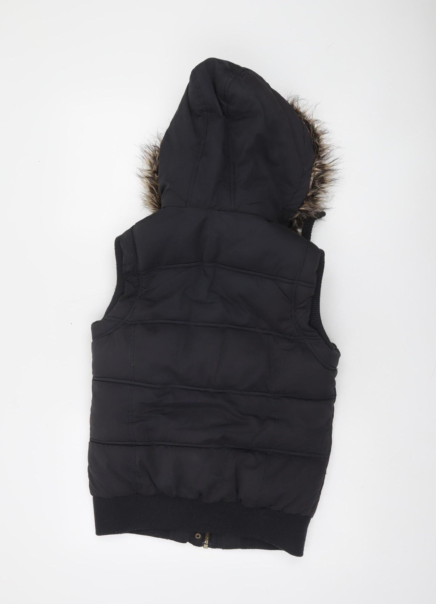 New Look Women's Black Faux Fur Hooded Puffer Waistcoat Size 12