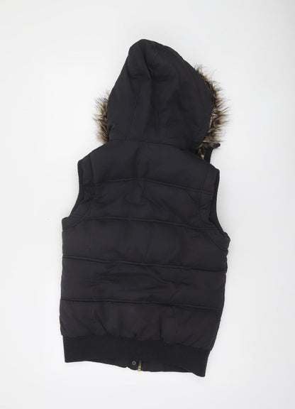 New Look Women's Black Faux Fur Hooded Puffer Waistcoat Size 12