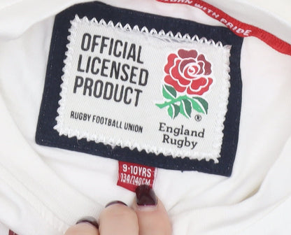 England Rugby Girls White 9-10 Years Graphic Cotton T-Shirt