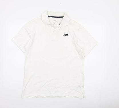 New Balance Men's White Short Sleeve Polo Shirt Size M Cotton Blend
