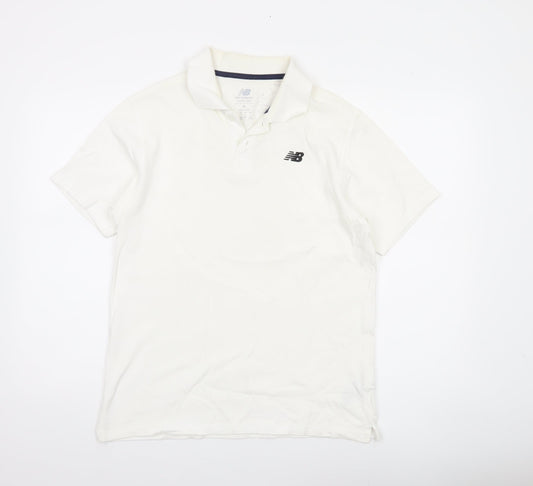 New Balance Men's White Short Sleeve Polo Shirt Size M Cotton Blend