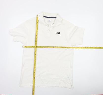 New Balance Men's White Short Sleeve Polo Shirt Size M Cotton Blend