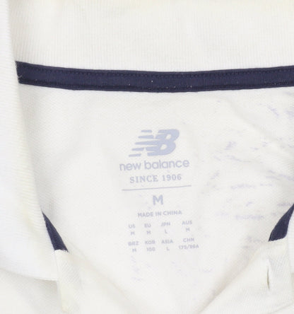 New Balance Men's White Short Sleeve Polo Shirt Size M Cotton Blend