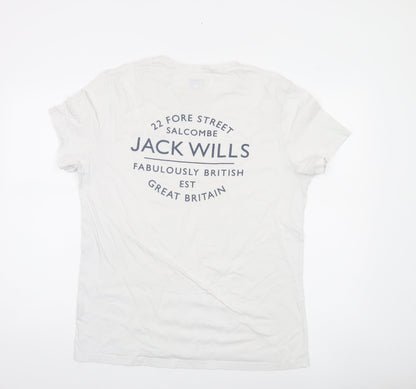 Jack Wills Men's White Crew Neck Cotton Graphic T-Shirt M