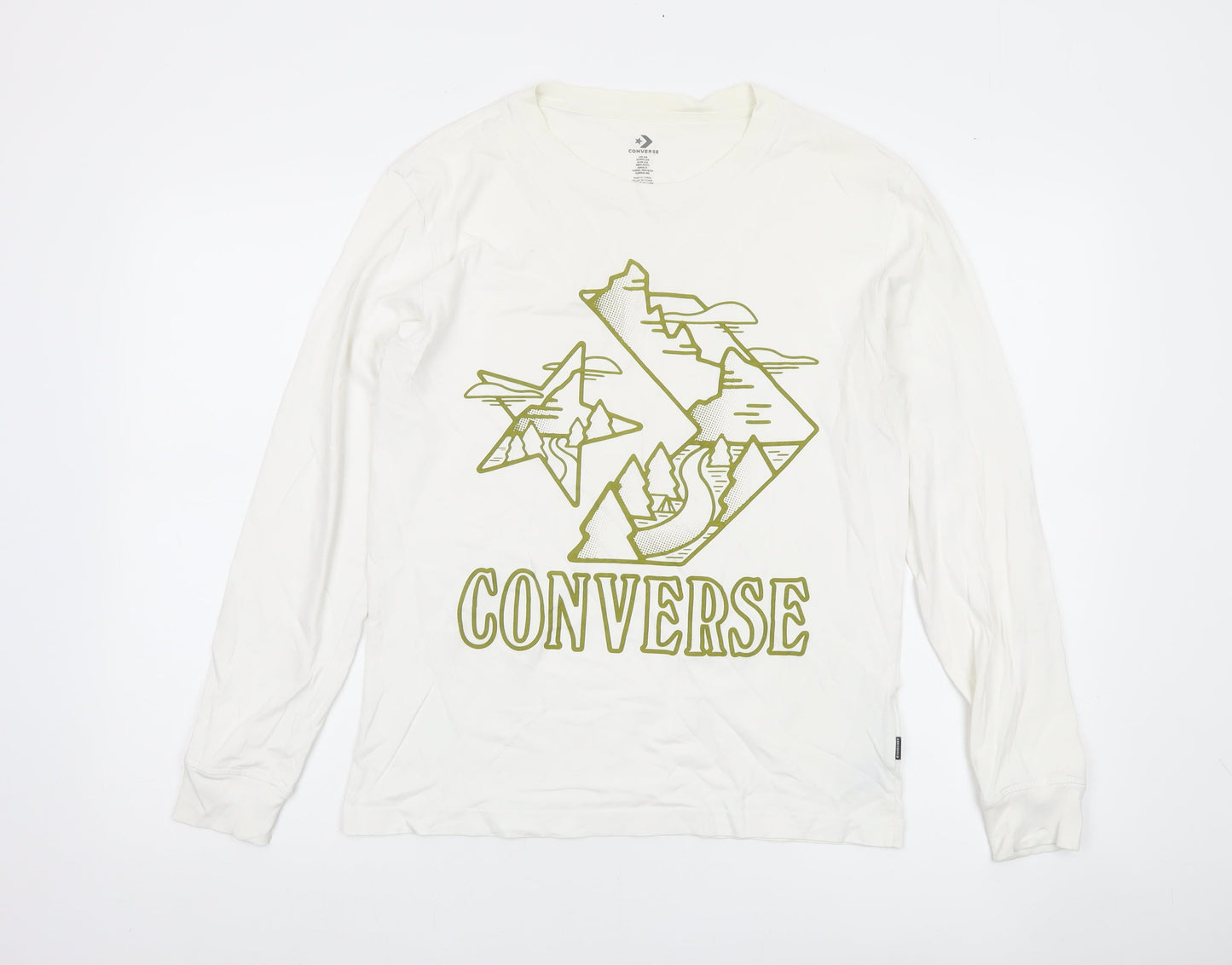 Converse Mens White XS Long Sleeve Graphic Cotton Casual Top