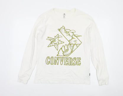 Converse Mens White XS Long Sleeve Graphic Cotton Casual Top