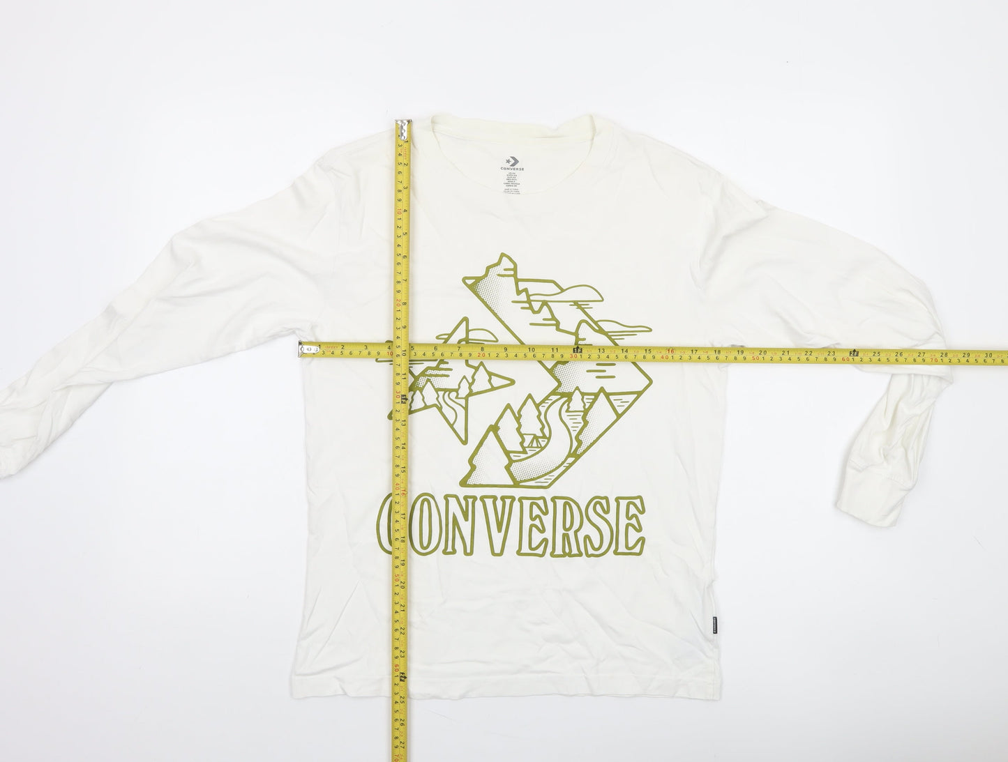 Converse Mens White XS Long Sleeve Graphic Cotton Casual Top