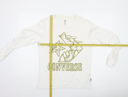 Converse Mens White XS Long Sleeve Graphic Cotton Casual Top