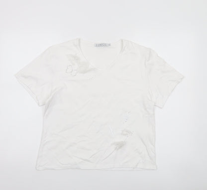 Emreco Women's White V-Neck Short Sleeve Jersey T-Shirt Size 14