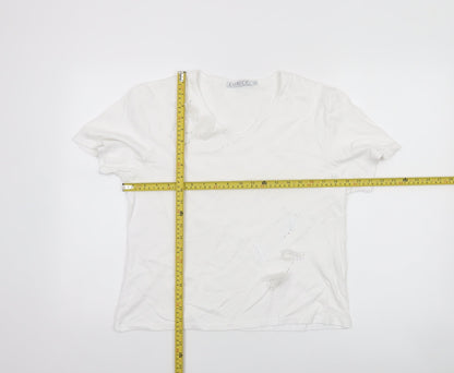 Emreco Women's White V-Neck Short Sleeve Jersey T-Shirt Size 14