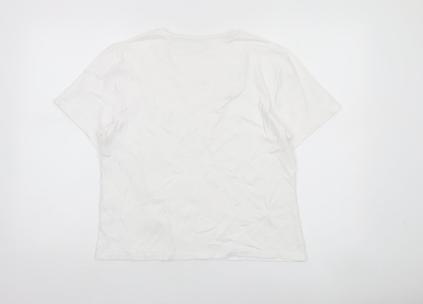 Emreco Women's White V-Neck Short Sleeve Jersey T-Shirt Size 14