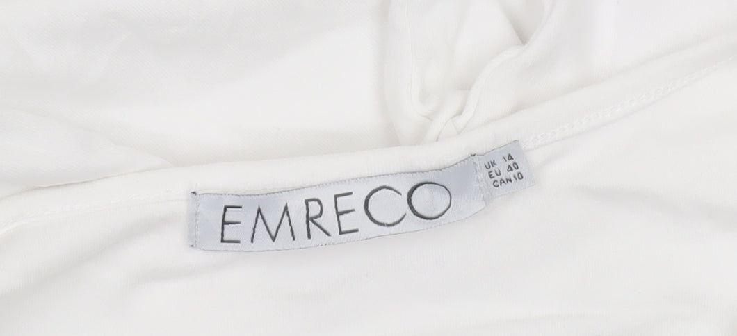 Emreco Women's White V-Neck Short Sleeve Jersey T-Shirt Size 14