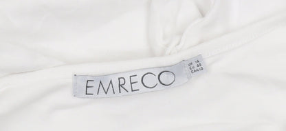 Emreco Women's White V-Neck Short Sleeve Jersey T-Shirt Size 14