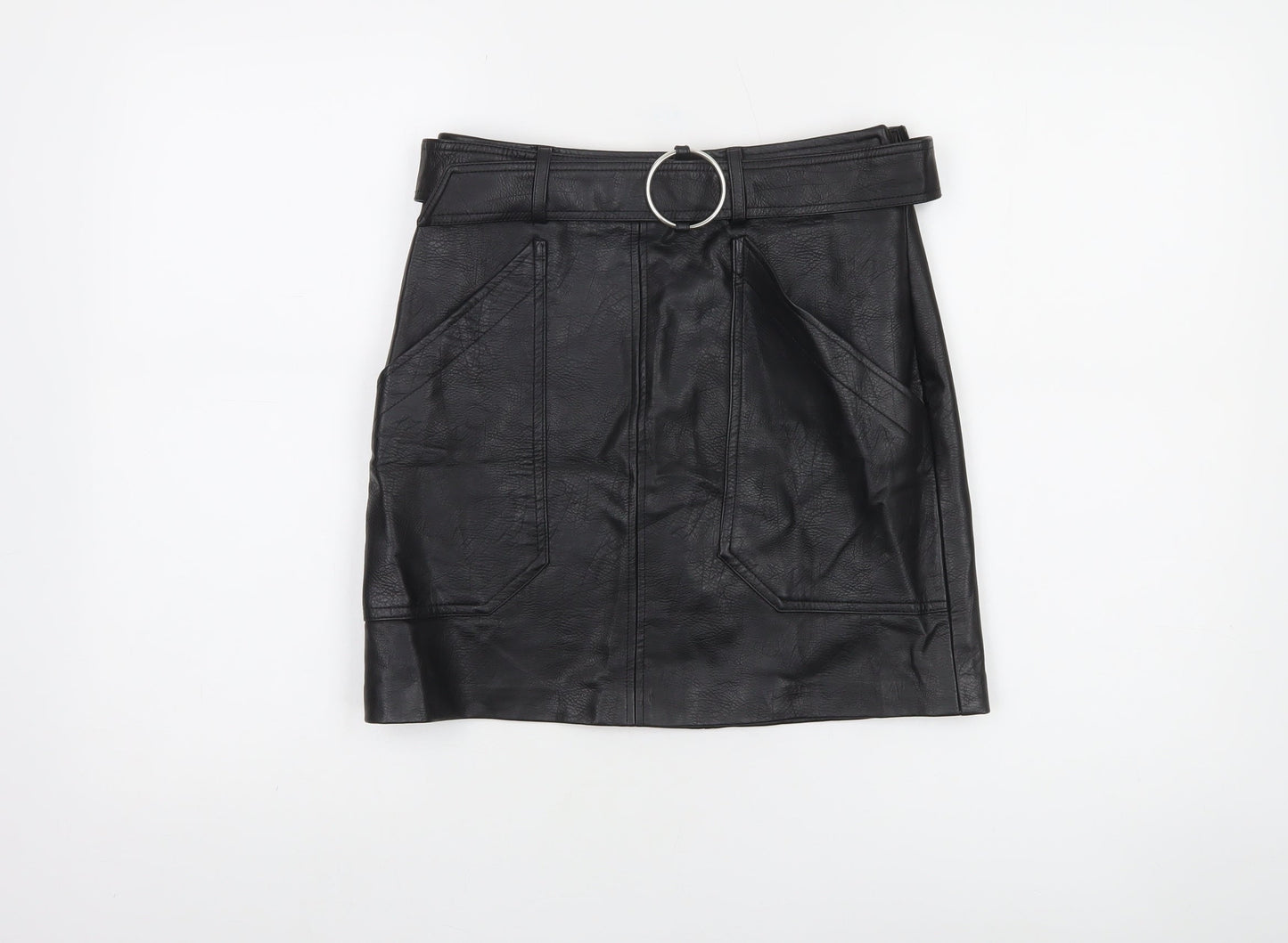 Stradivarius Women's Black Faux Leather Short Skirt Size 8