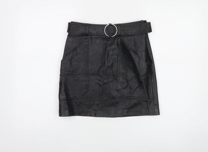 Stradivarius Women's Black Faux Leather Short Skirt Size 8