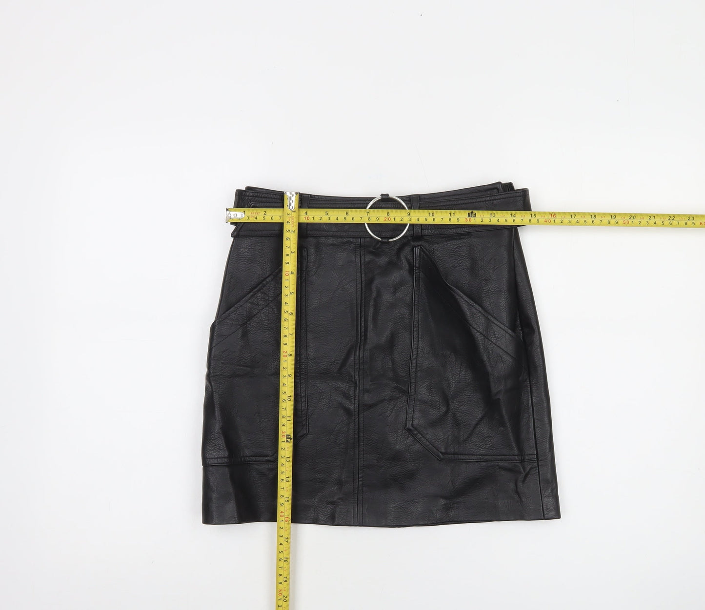 Stradivarius Women's Black Faux Leather Short Skirt Size 8