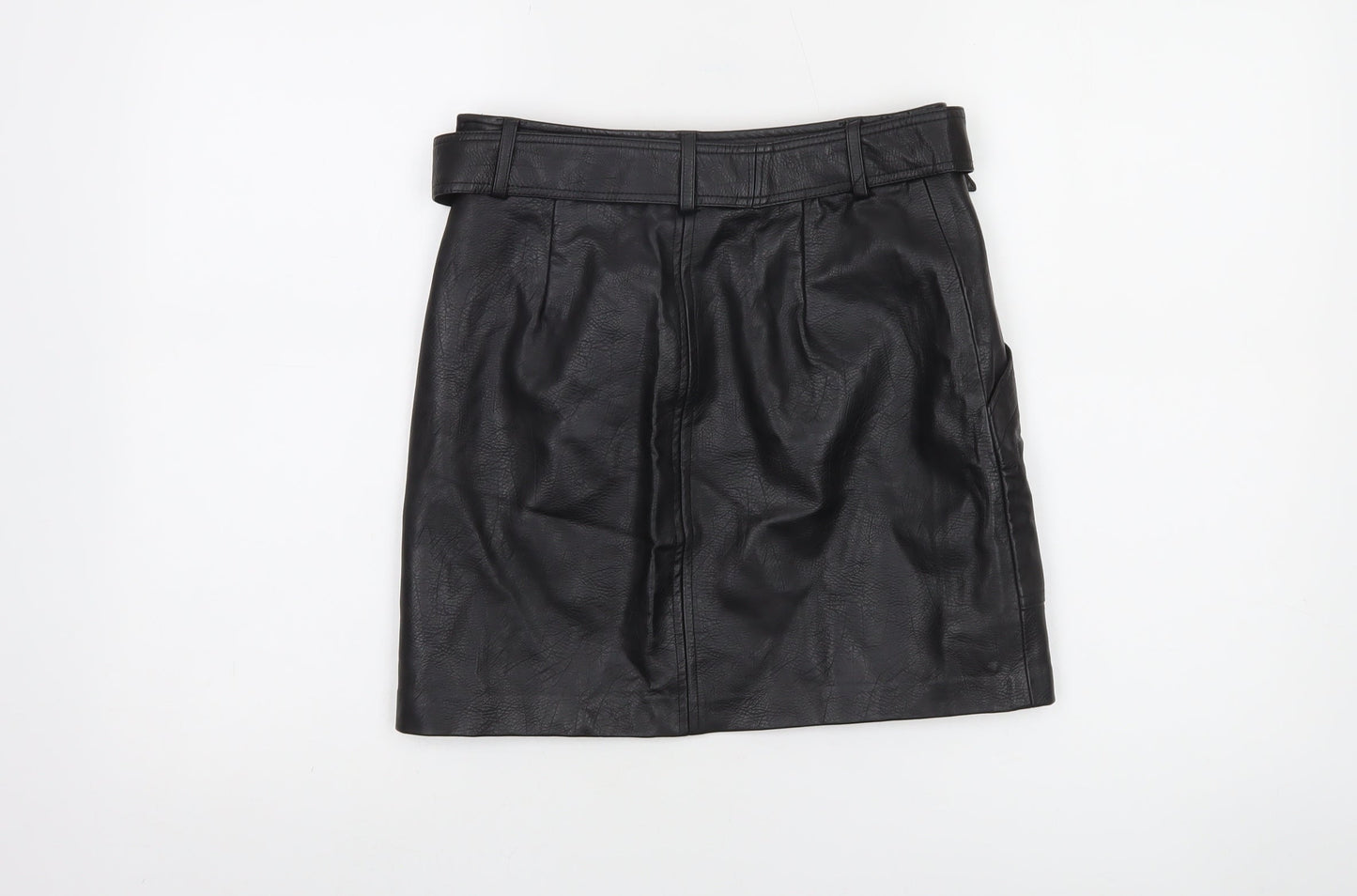 Stradivarius Women's Black Faux Leather Short Skirt Size 8