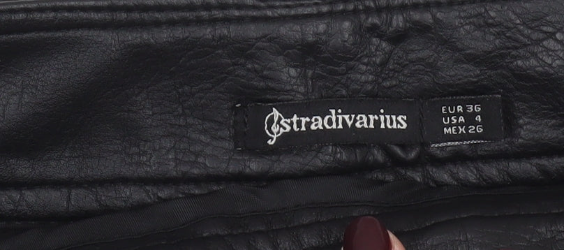 Stradivarius Women's Black Faux Leather Short Skirt Size 8