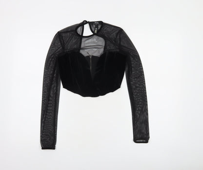 Bershka Women's Black Velvet Mesh Cropped Blouse Size S Party Top