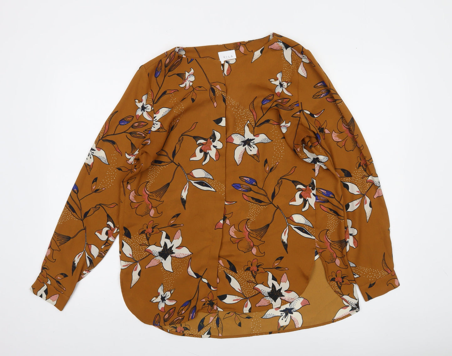 Vila Womens Brown Floral Long Sleeve Tunic Blouse Size S