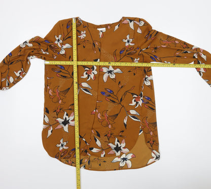 Vila Womens Brown Floral Long Sleeve Tunic Blouse Size S
