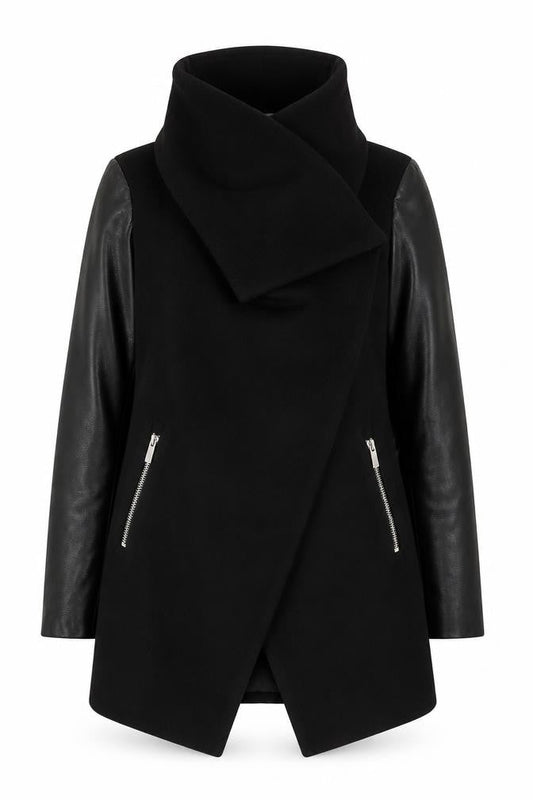 Oasis Women's Black Mid-Length Open Front Coat Size S