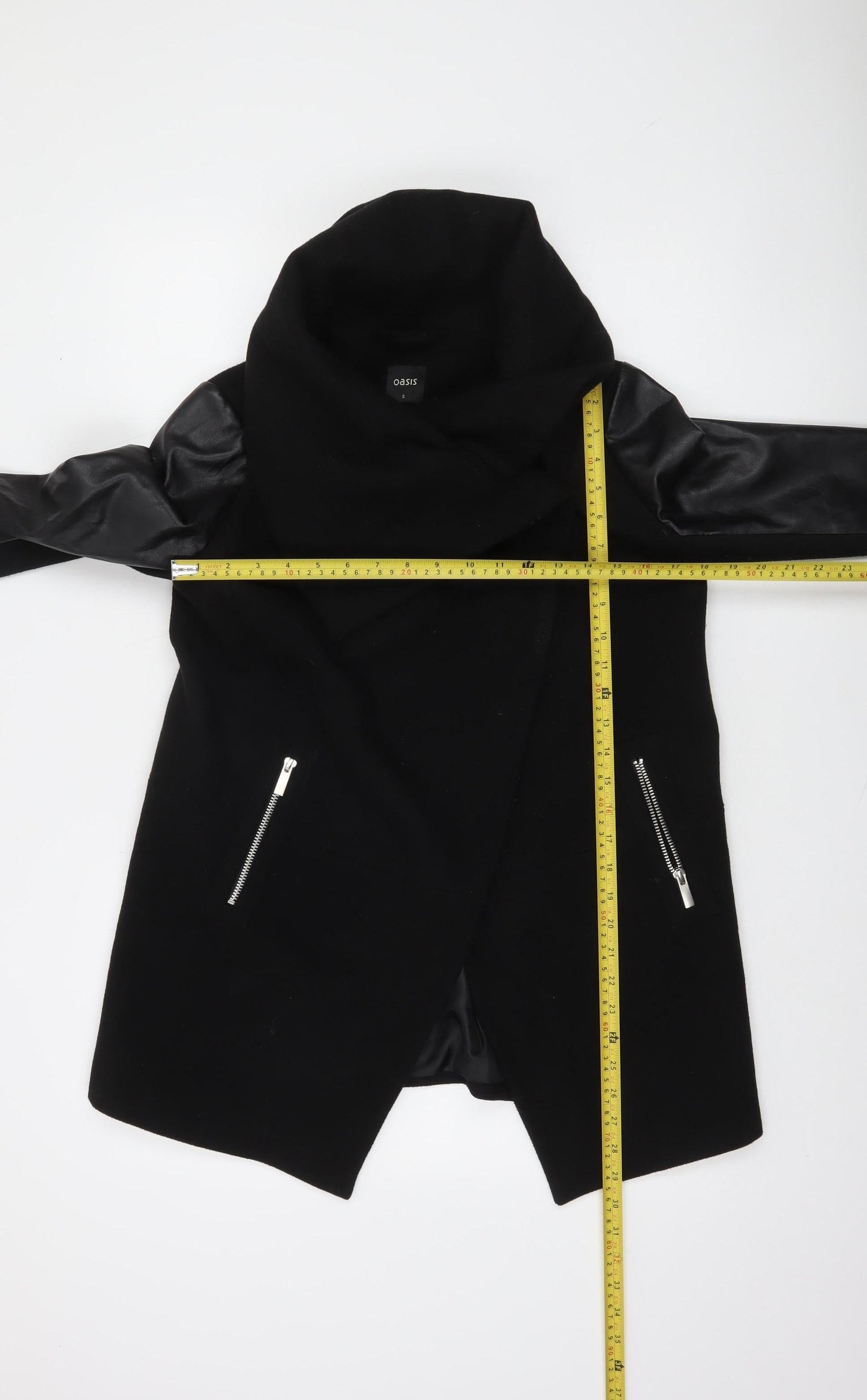 Oasis Women's Black Mid-Length Open Front Coat Size S