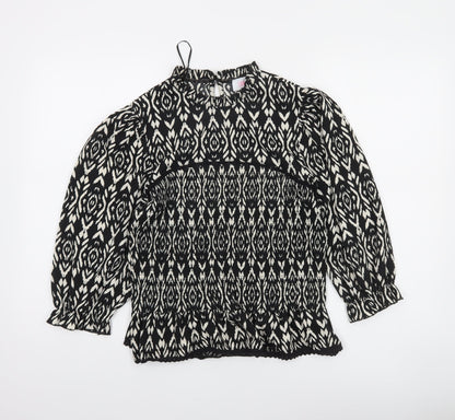 Savida Womens Black Geometric High Neck Tunic Blouse Size 14