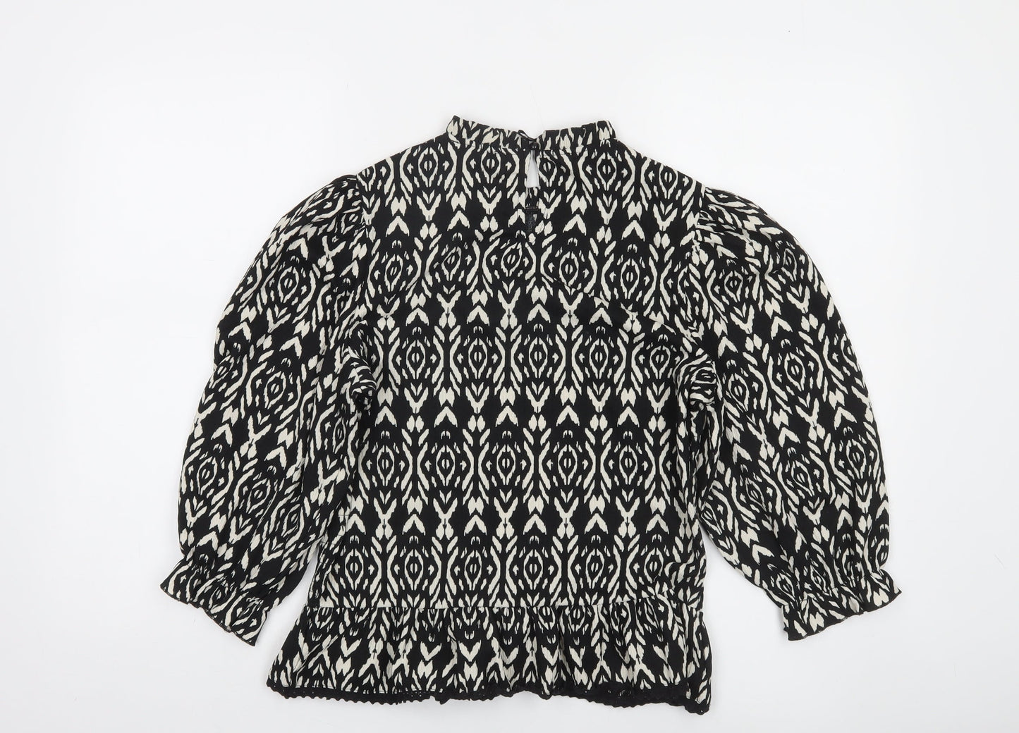 Savida Womens Black Geometric High Neck Tunic Blouse Size 14