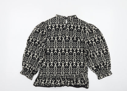 Savida Womens Black Geometric High Neck Tunic Blouse Size 14