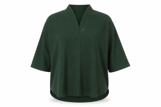 Front view of Gallery Women’s Green Tunic Blouse, size M, 3/4 Sleeve V-Neck Top
