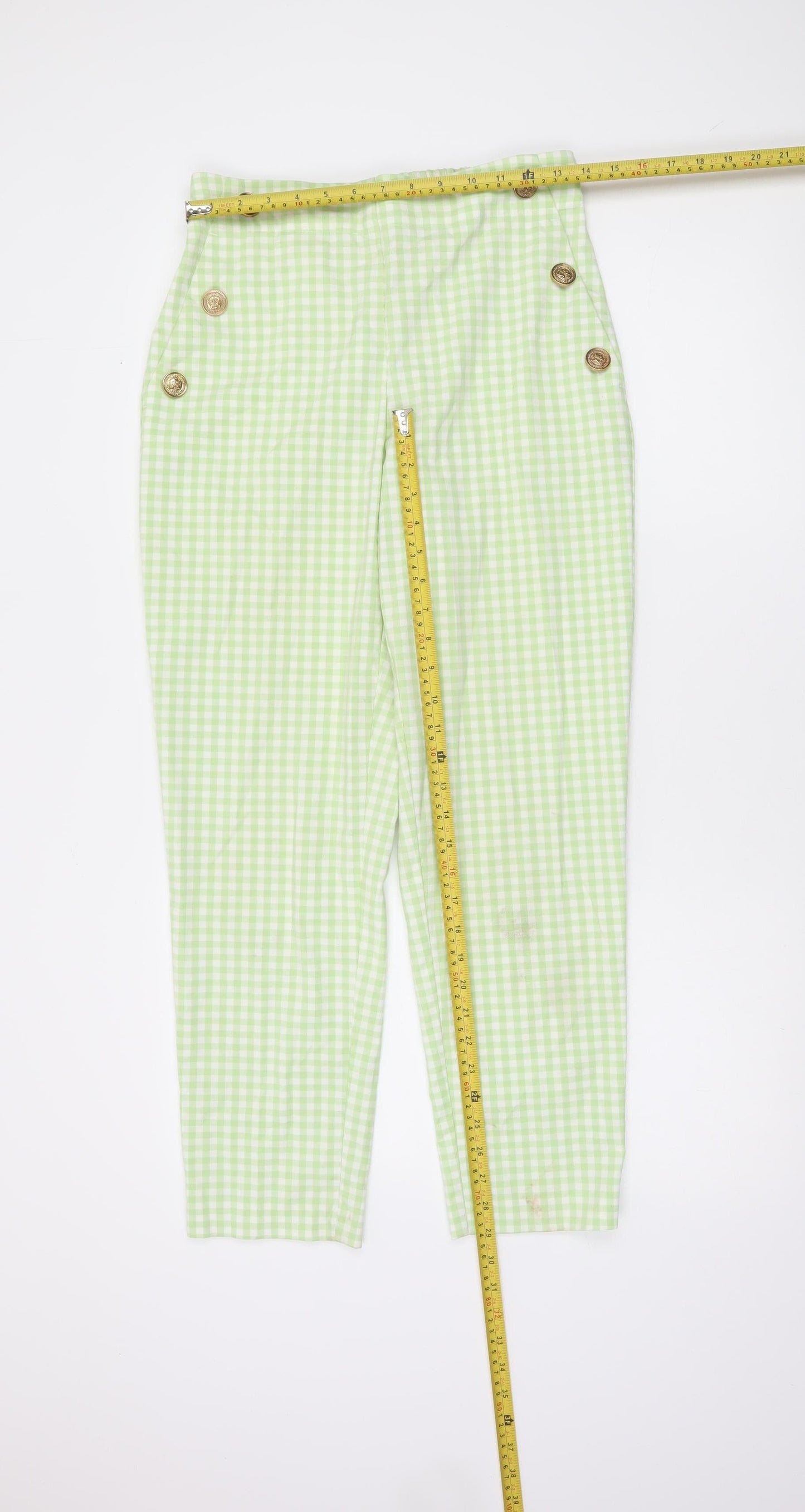 Zara Women's Green Check High Waist Chino Trousers Size S