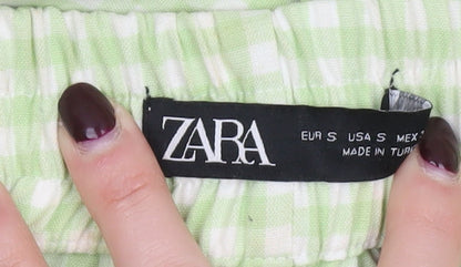 Zara Women's Green Check High Waist Chino Trousers Size S