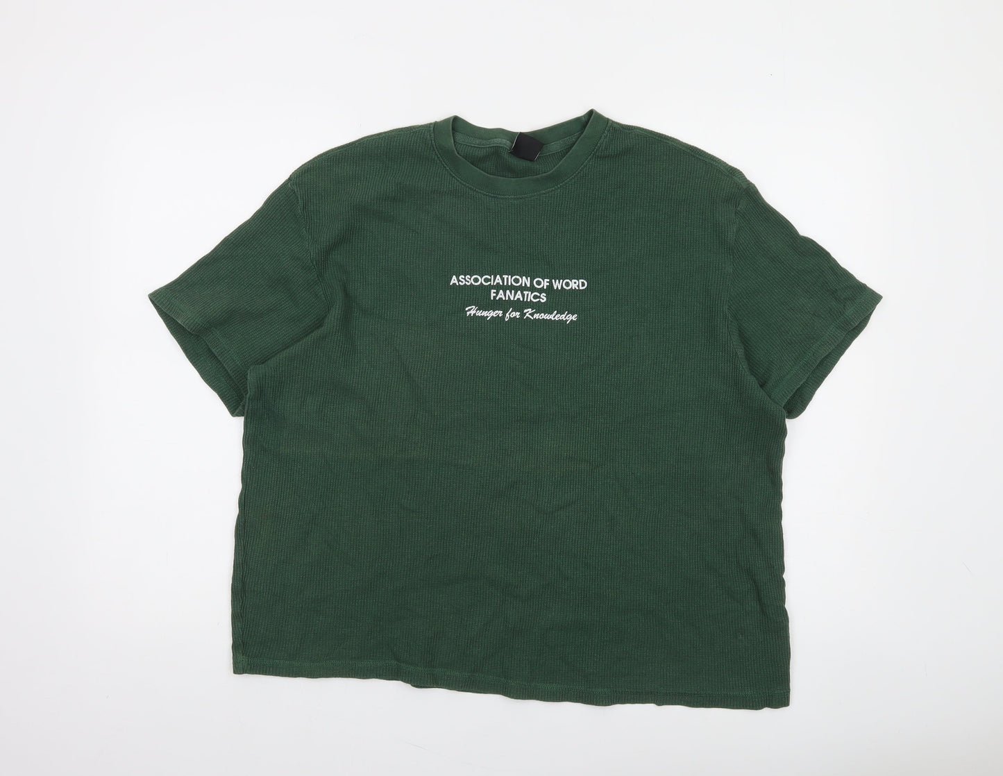 Bershka Women Green Cotton Crew Neck Relaxed Fit T-Shirt Size 10