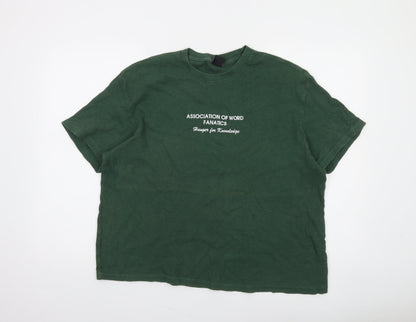 Bershka Women Green Cotton Crew Neck Relaxed Fit T-Shirt Size 10