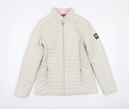 Paco Women Beige Quilted Full Zip Mid-Length Jacket Size 10