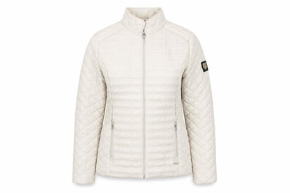 Paco Women Beige Quilted Full Zip Mid-Length Jacket Size 10